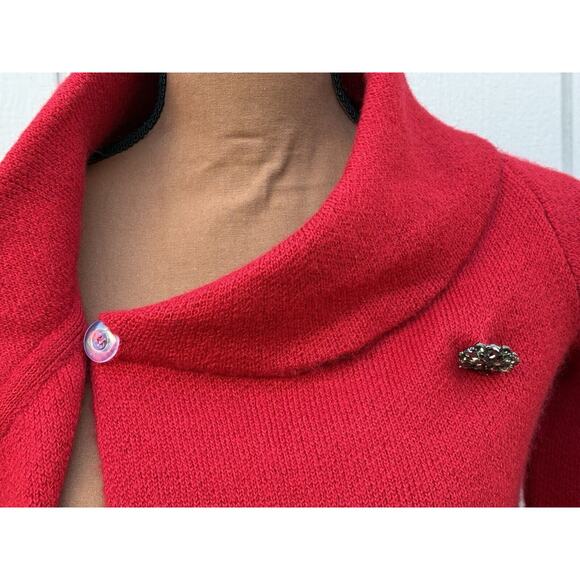 Adrienne Vittadini Red Wool Blend Faux Jewel Button Cardigan/Wrap Sweater Sz XS‎ - Picture 3 of 13